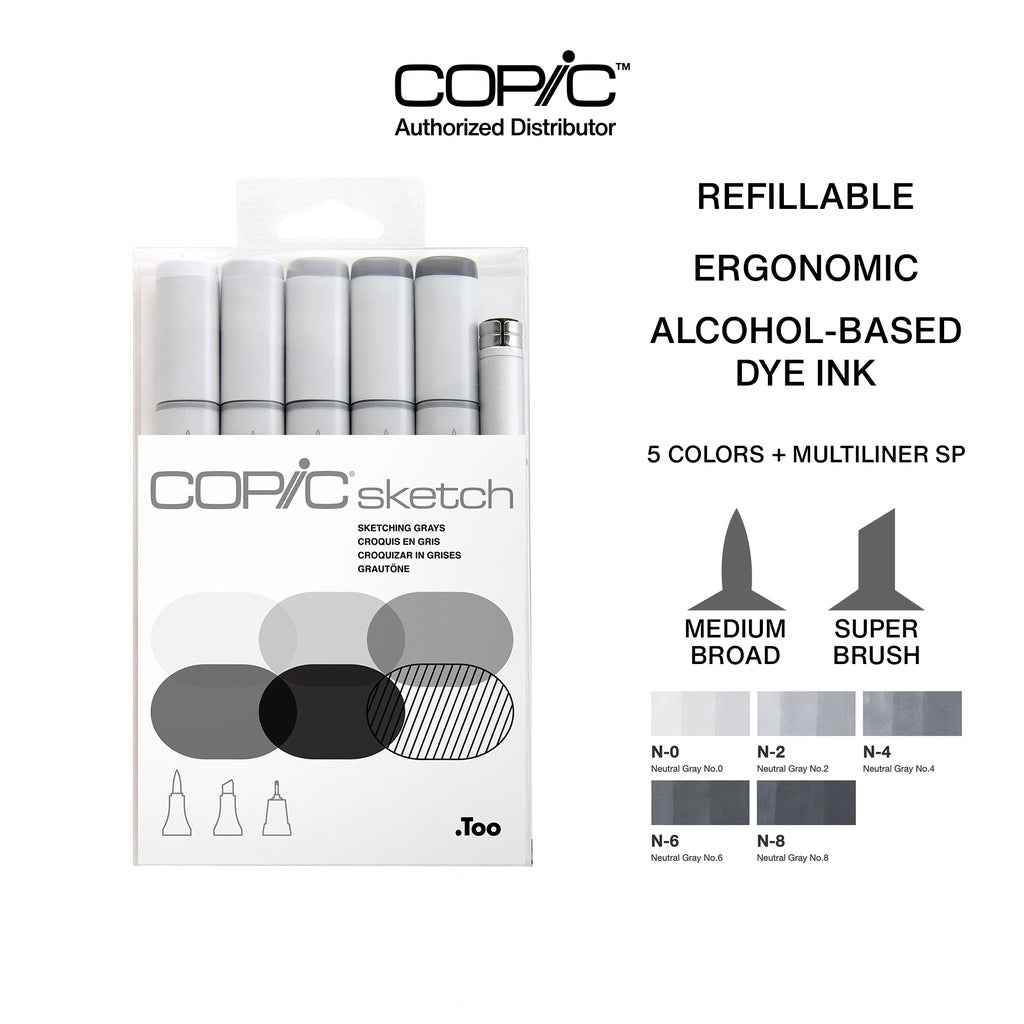 COPIC Sketch Marker Pens 6 Color Sketching Grays
