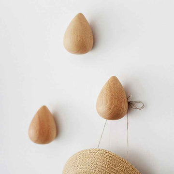 Wooden Droplet Wall Hooks for Coat Hat 3 Pack