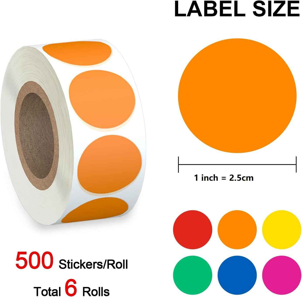 Color Coding Price Labels 3000pcs 1 inch Dot 6 Rolls Colored Coding Labels