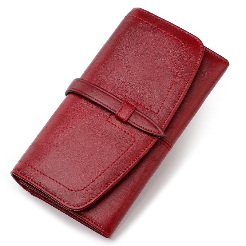 Women's Genuine Leather RFID Wallet – Long Zip Clutch Full Grain Cowhide Red