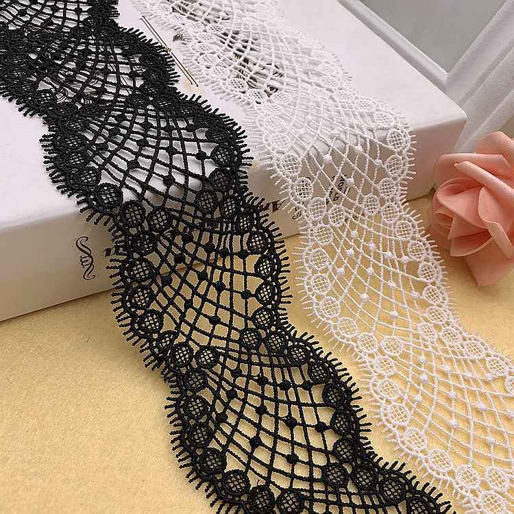 6.5cm double-side mesh lace trim (wave edge) in black and white