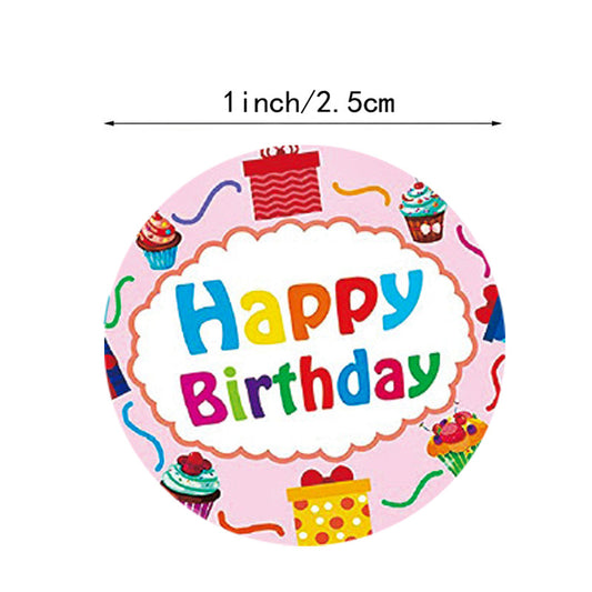 1000 Labels Happy Birthday Stickers Round 1 inch