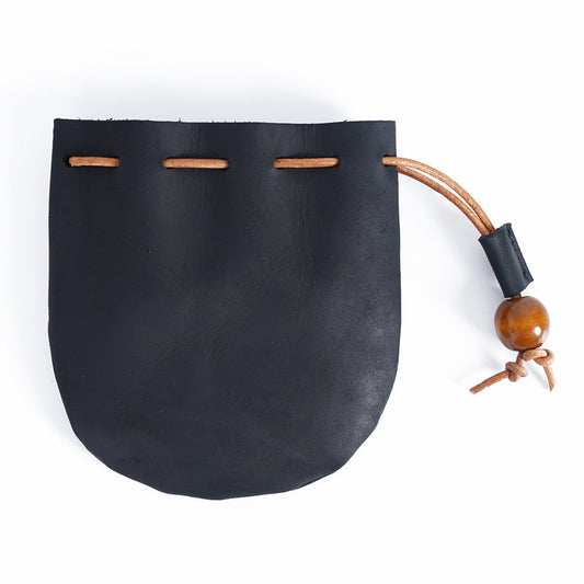 Leather Drawstring Coin Storage Pouch Black