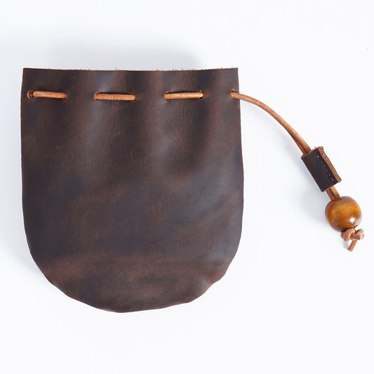 Leather Drawstring Coin Storage Pouch Coffee