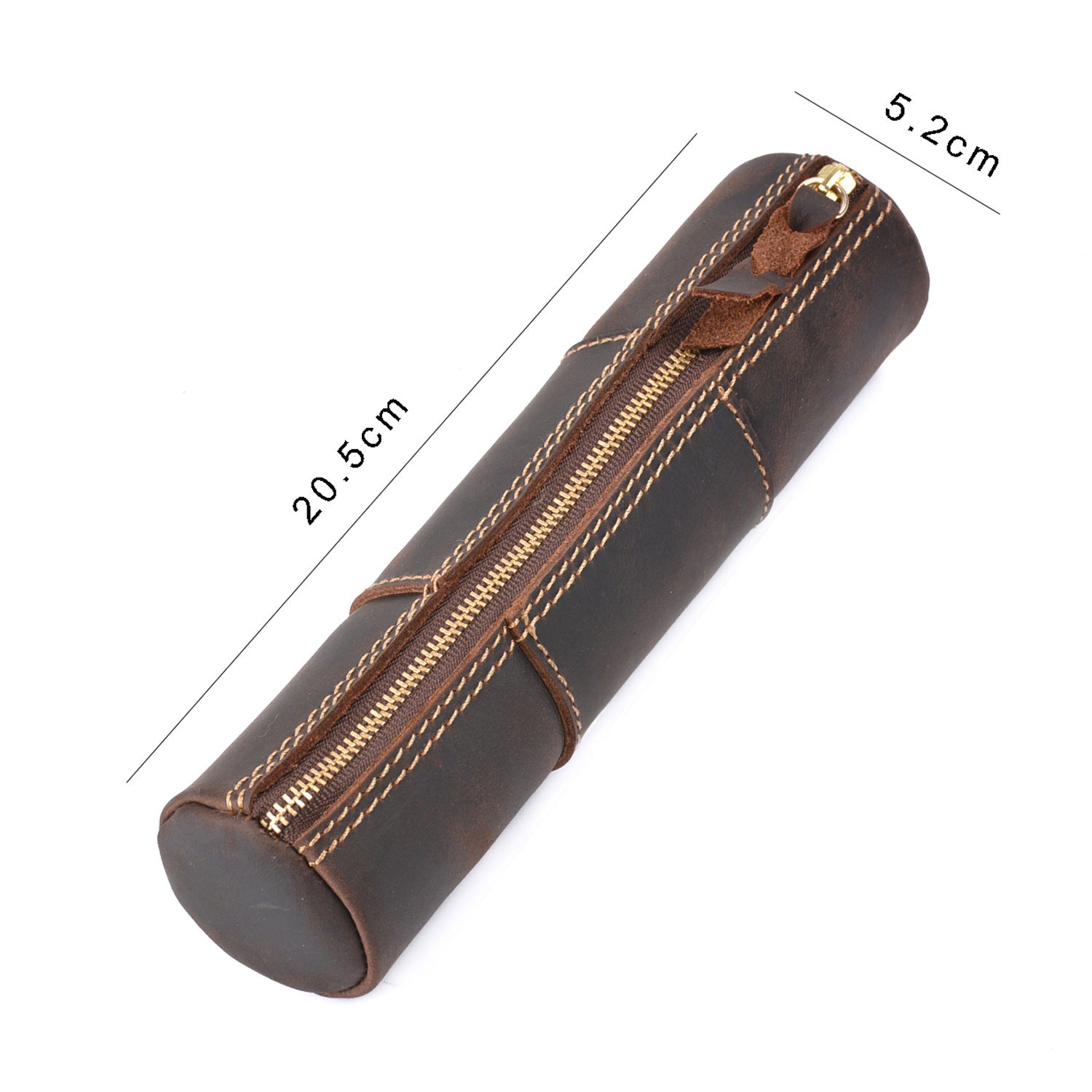 Handmade Vintage Crazy Horse Leather Pencil Case Coffee