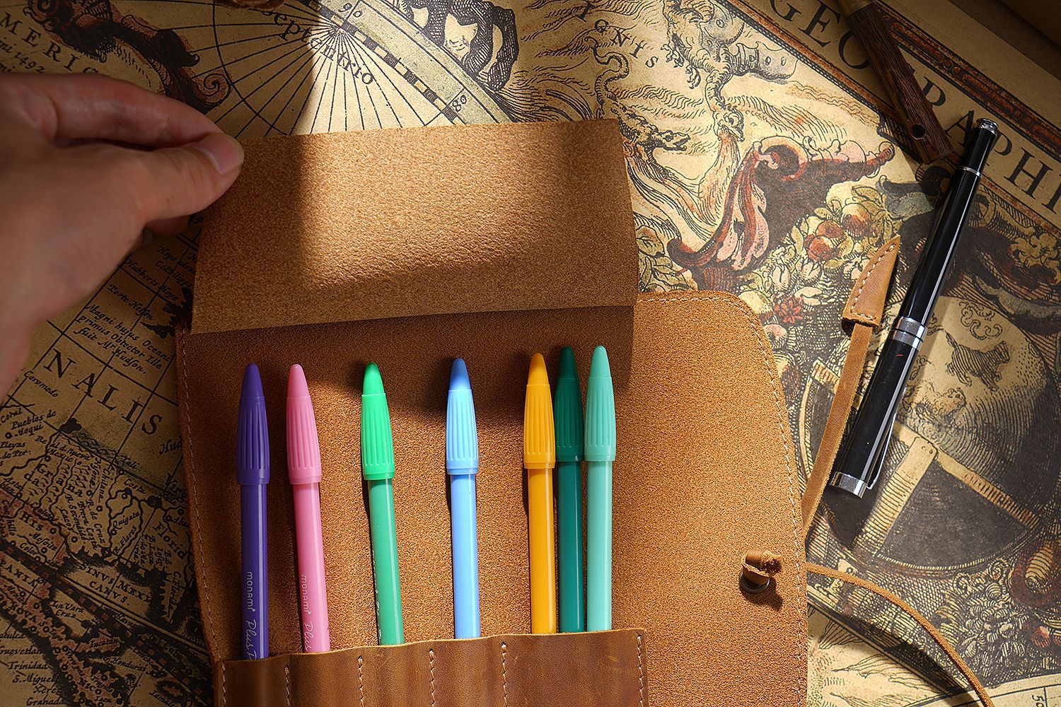 Handmade Genuine Leather Pen Roll Pencil Case Wrap