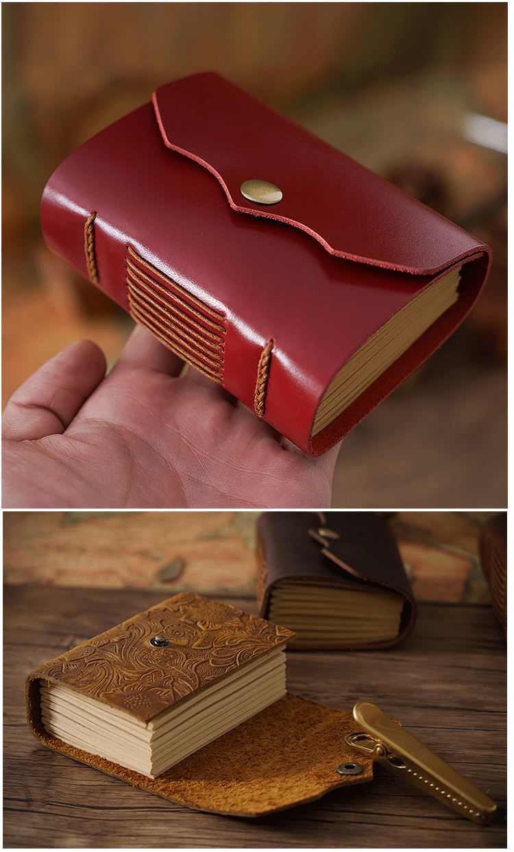 Vintage Full Grain Leather Pocket Journal 320-Page Mini Notebook