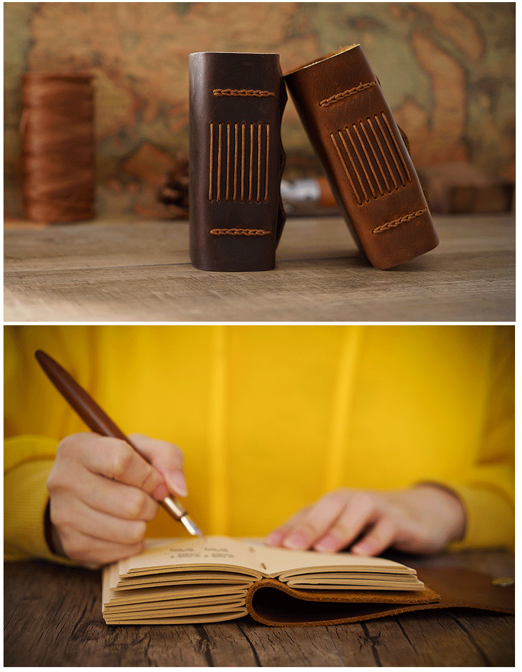 Vintage Full Grain Leather Pocket Journal 320-Page Mini Notebook