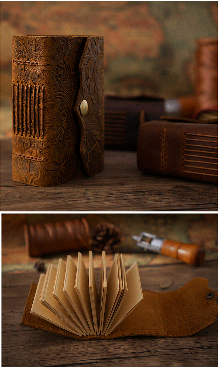 Vintage Full Grain Leather Pocket Journal 320-Page Mini Notebook
