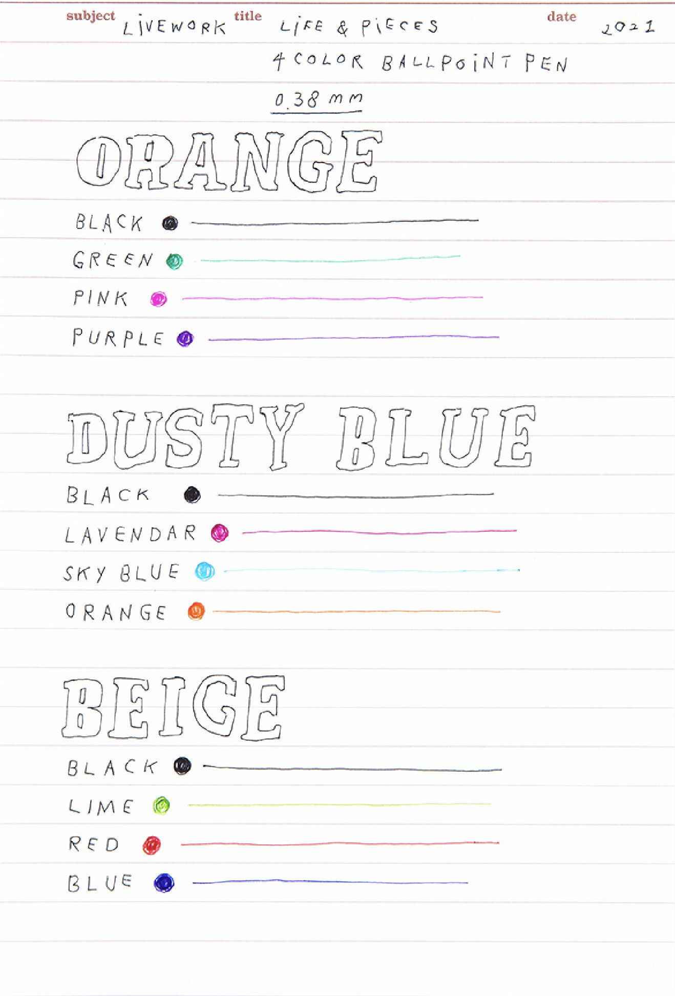 Livework Retro Life&Pieces 4 Color Ball Point Pen 0.38mm