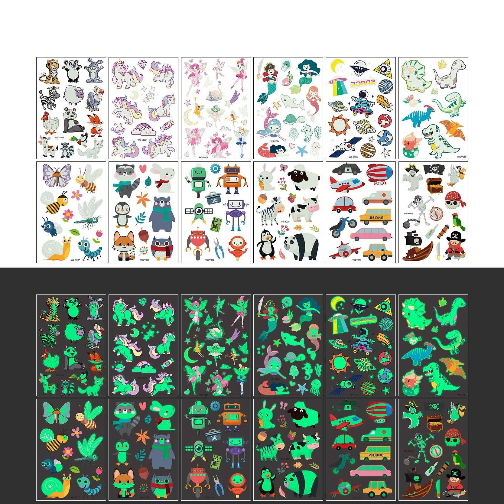 30 Sheets Luminous Tattoos for Kids Glow Party Supplies Birthday Gifts