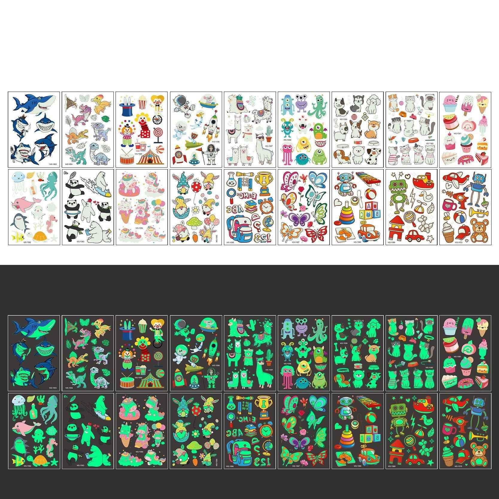 30 Sheets Luminous Tattoos for Kids Glow Party Supplies Birthday Gifts