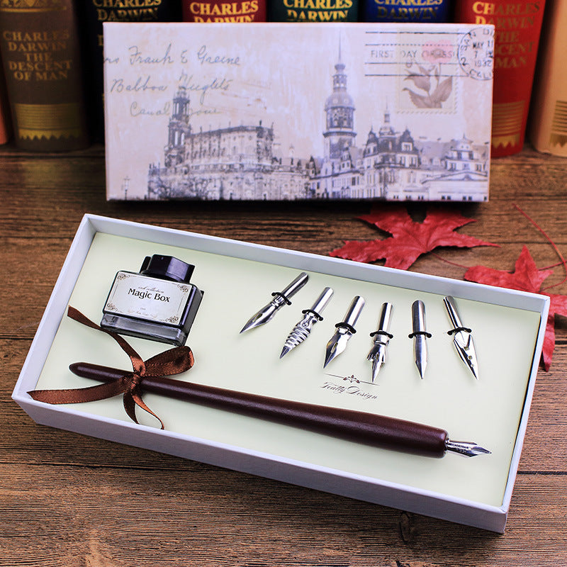 Wooden Dip Pen Calligraphy Quill Pen Ink 6 Nibs Set - TTpen