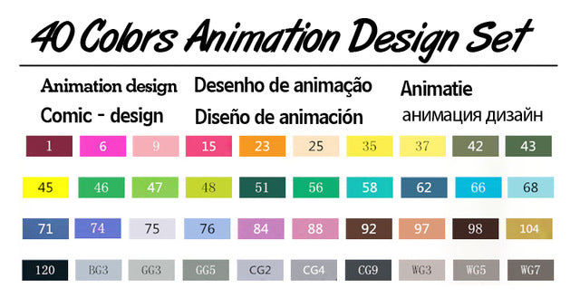 TouchFive Twin Markers 40 Color Animation Design Set