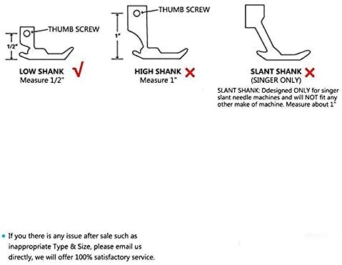 Diagramm zur Nähfuß-Kompatibilität: Low-Shank, Thumb-Schraube, Höhe 1/2