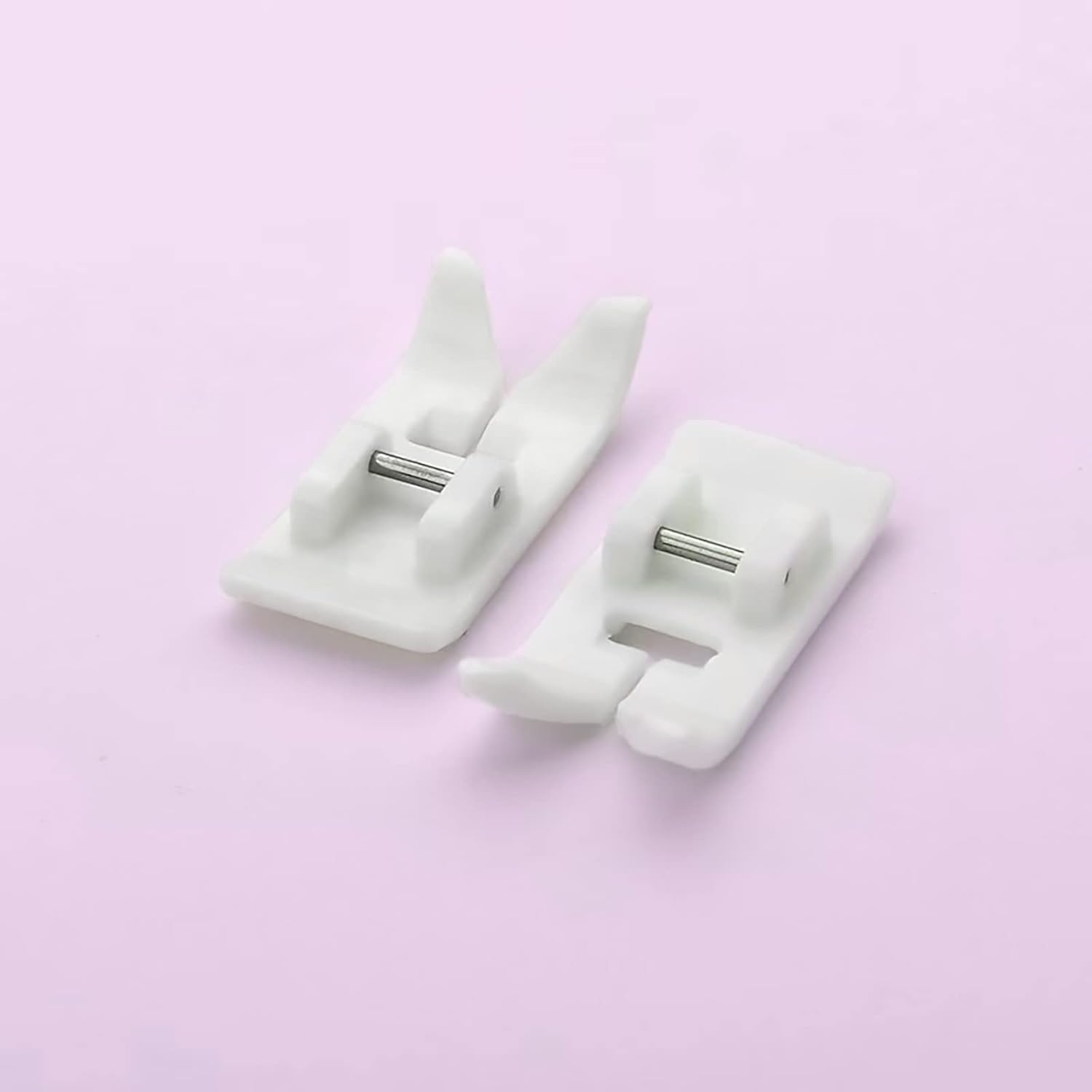 Set of two white Teflon zigzag snap-on presser feet for low shank machines