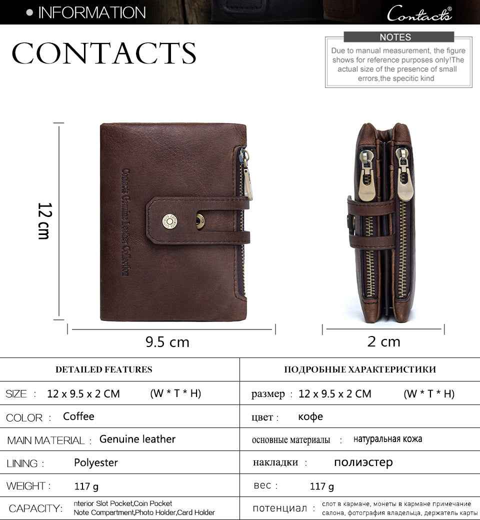 Men Leather Trifold Wallet RFID Blocking