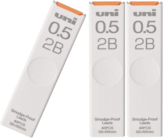 Uni Pencil Smudge-Proof Leads,0.5mm 2B,40 Leads 3 Pack - TTpen
