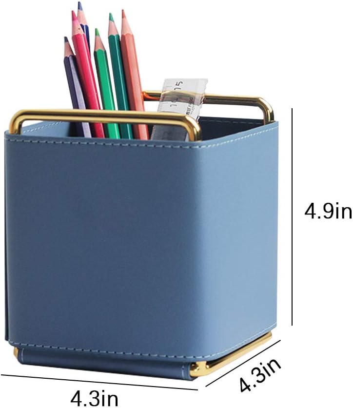 Leather Pen Pencil Holder Desktop Organizer Square