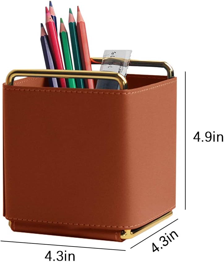 Leather Pen Pencil Holder Desktop Organizer Square