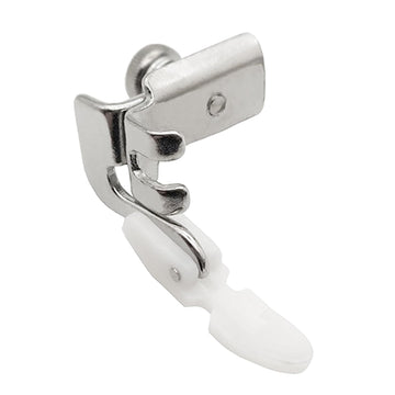 Adjustable zipper piping cording presser foot with metal clamp and white guide plate