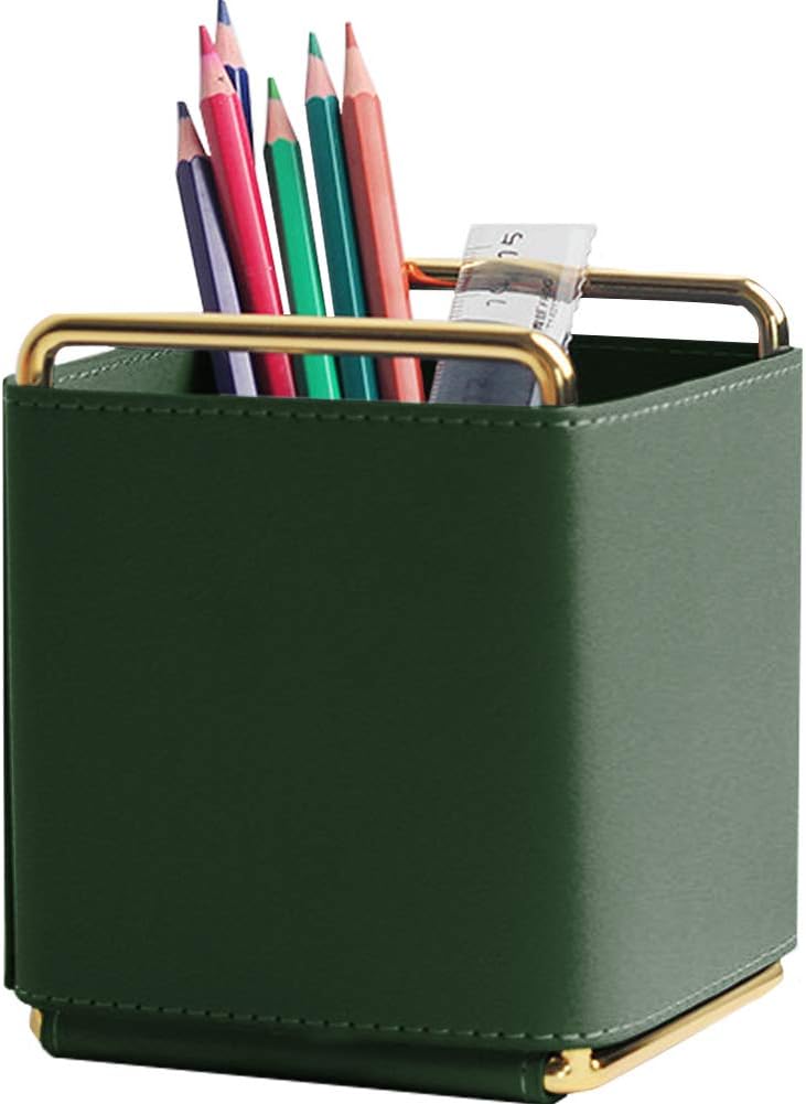 Leather Pen Pencil Holder Desktop Organizer Square