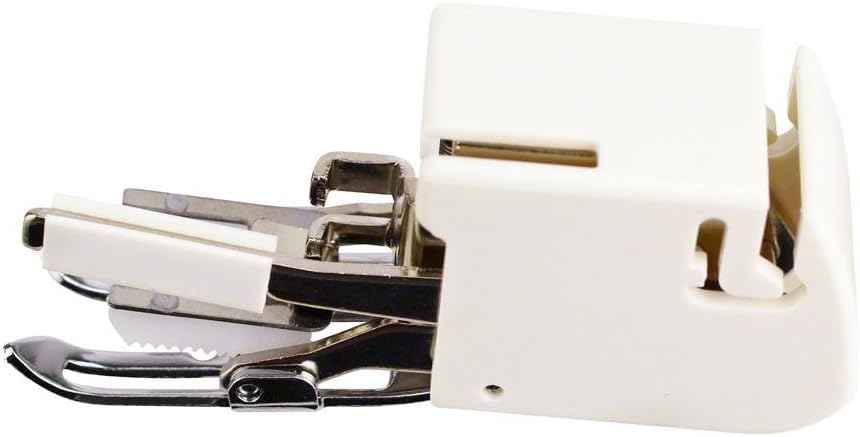 5mm even feed walking foot, front view of presser foot frame and needle area
