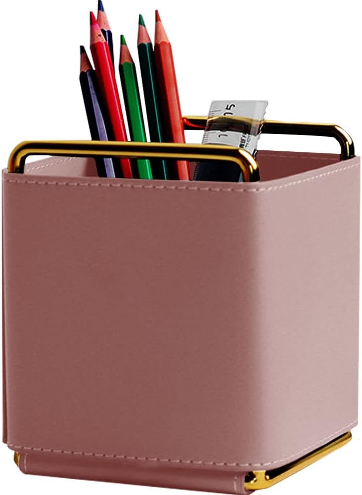 Leather Pen Pencil Holder Desktop Organizer Square