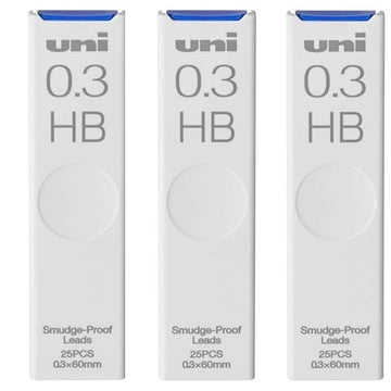 Uni Pencil Smudge-Proof Leads,0.3mm HB,3 Pack