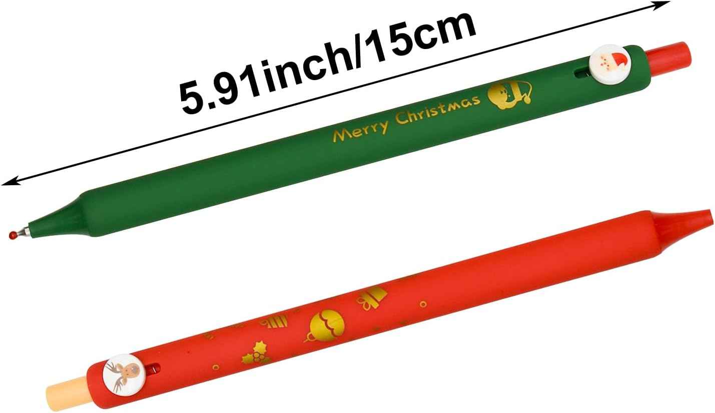 8Pcs Christmas Button Pens Retractable Xmas Print Gel Pens