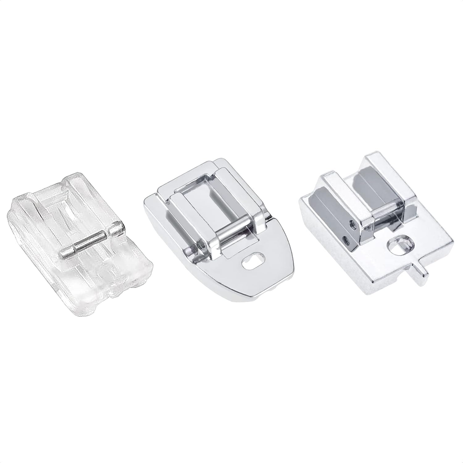 Invisible zipper presser feet set: chrome shank with clear plastic guide (set of 6)