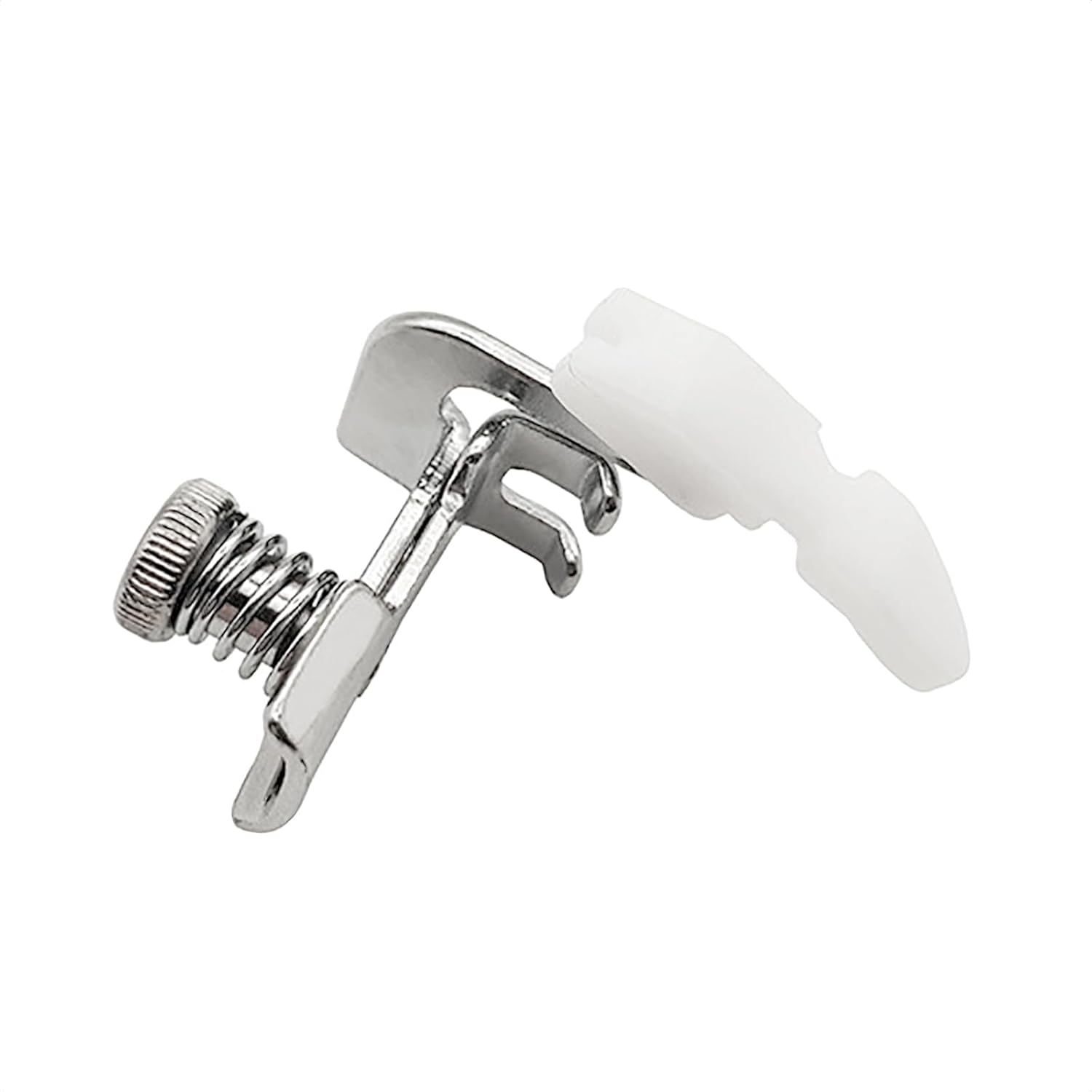 Adjustable zipper piping cording presser foot with spring-loaded shank and white plastic body