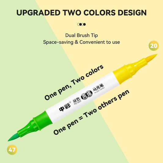 24 Colors Acrylic Paint Markers,12PCS Dual Colors Brush Paint Pens