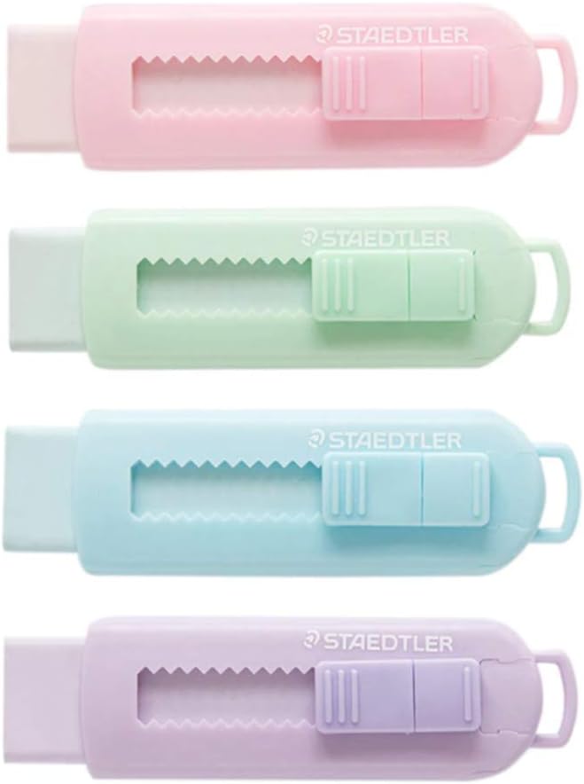 Staedtler Sliding Pencil Eraser with Plastic Sleeve,Pastel Color 4 Pack