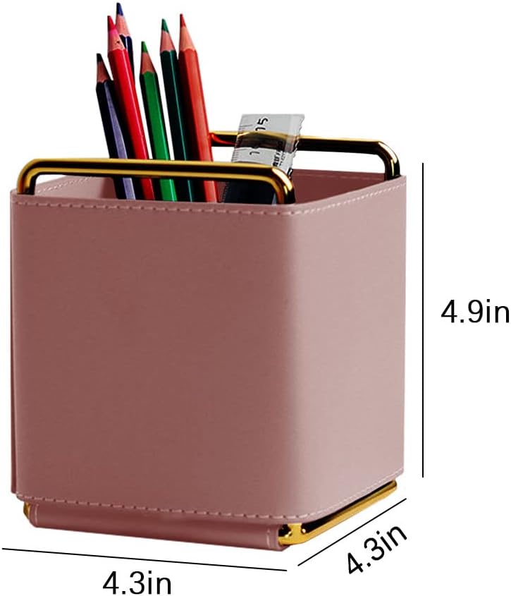 Leather Pen Pencil Holder Desktop Organizer Square