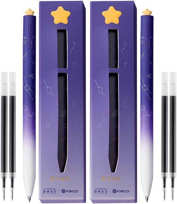 Kaco FIRST Star Gel Ink Pens 2 Pack with 4 Black Refills
