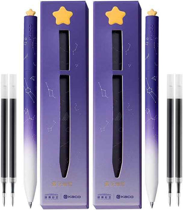 Kaco FIRST Star Gel Ink Pens 2 Pack with 4 Black Refills