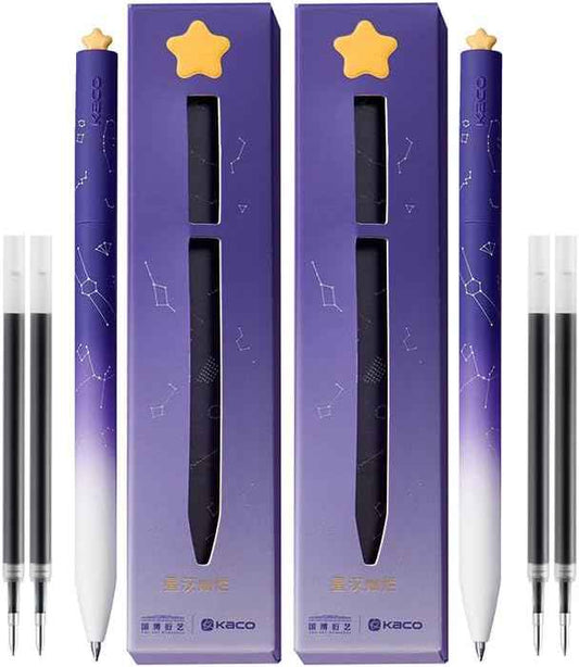 Kaco FIRST Star Gel Ink Pens 2 Pack with 4 Black Refills