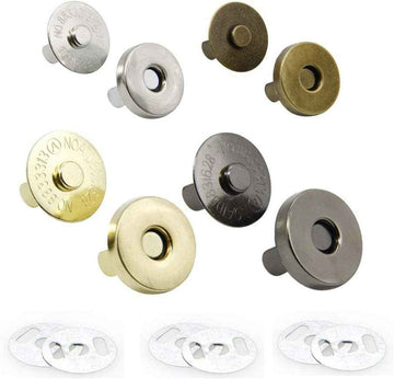 Magnetic snap button fastener set, silver, gold, dark and bronze rounds with stems