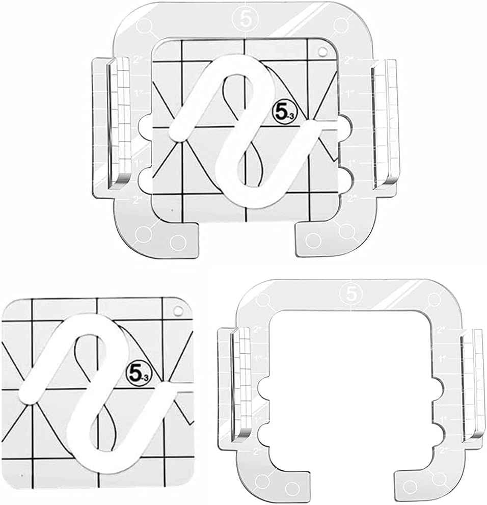 Quilting frame with template guide and large swirl quilting path diagrams