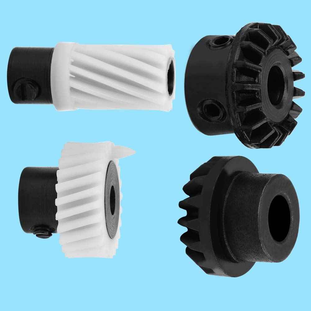 Hook-drive gears (4 pcs): close-up of white and black plastic shafts and toothed wheels