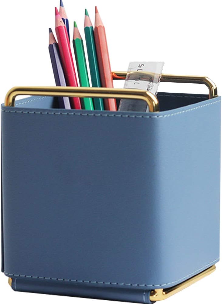 Leather Pen Pencil Holder Desktop Organizer Square