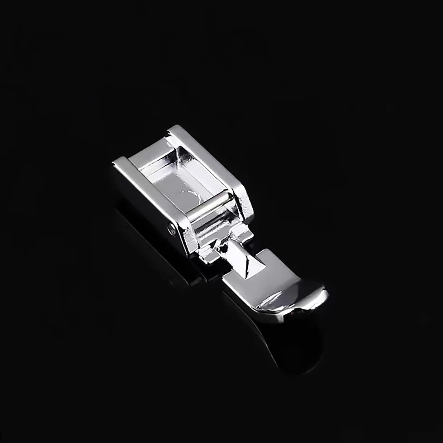 Zipper presser foot for sewing machines, chrome metal foot with guide
