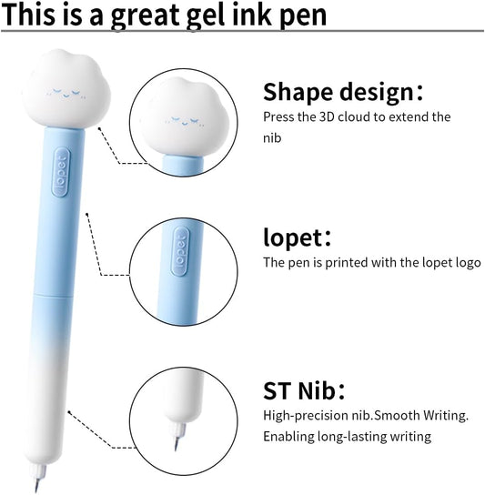 LOPET 4 kom slatkih pahuljastih oblaka uvlačivih gel olovaka 0.5mm crna tinta