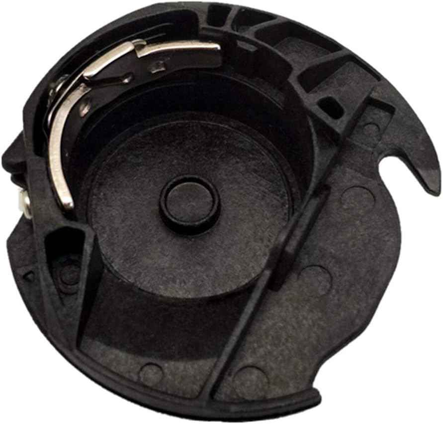 Bobbin case insert for Brother: black circular housing with curved metal guide