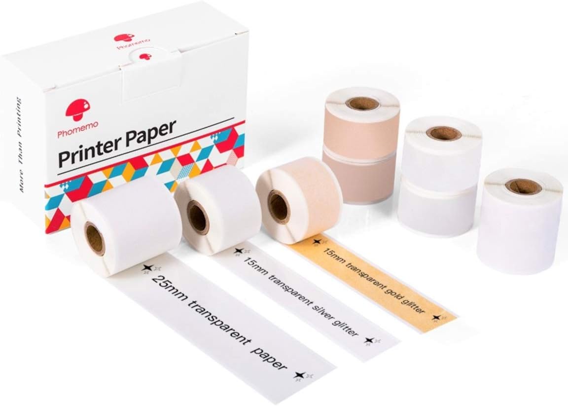 Adhesive Thermal Paper 15mm-25mm for Phomemo M02S Printer 8 Rolls