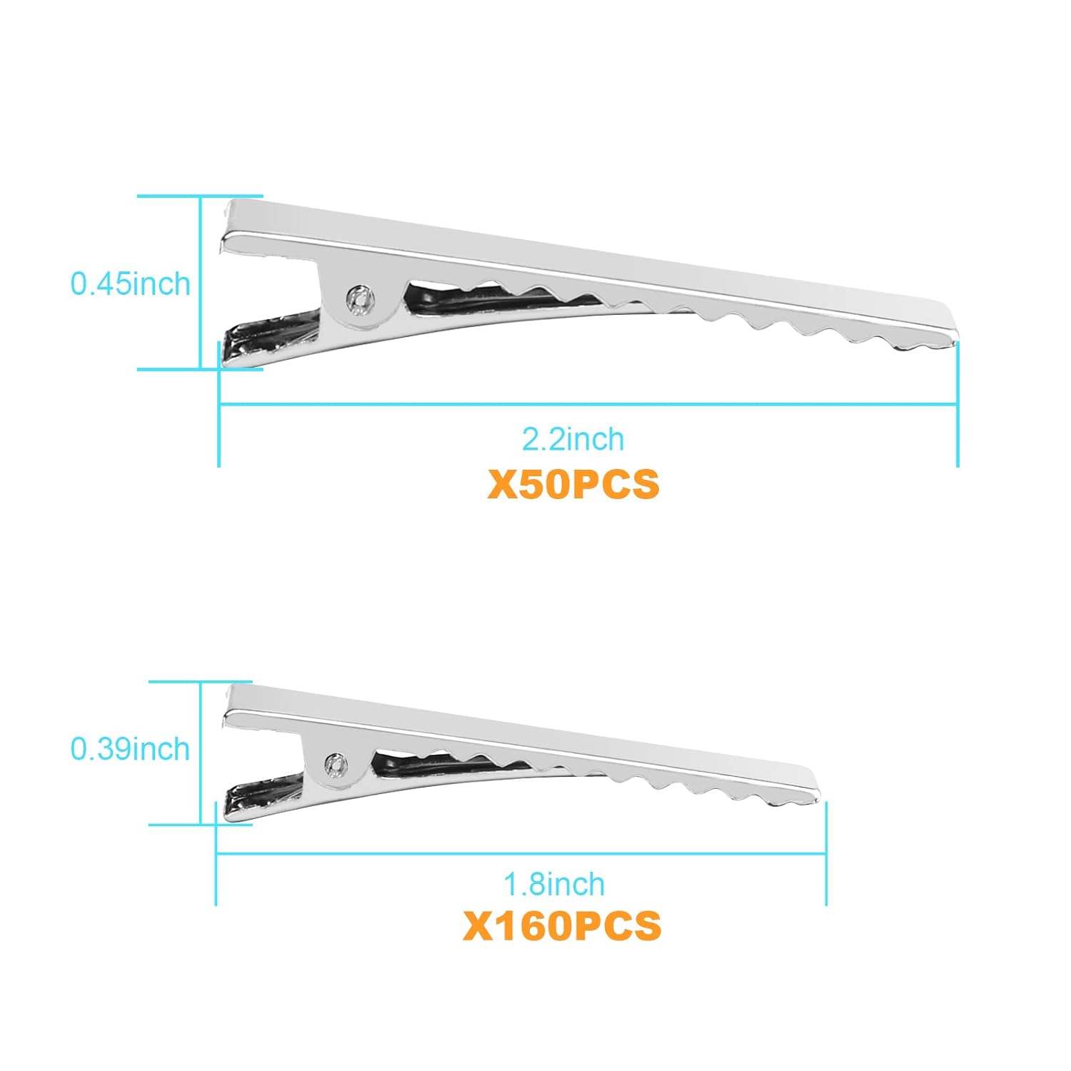 Silver single-prong metal clip length 2.2 in (50 pcs shown)