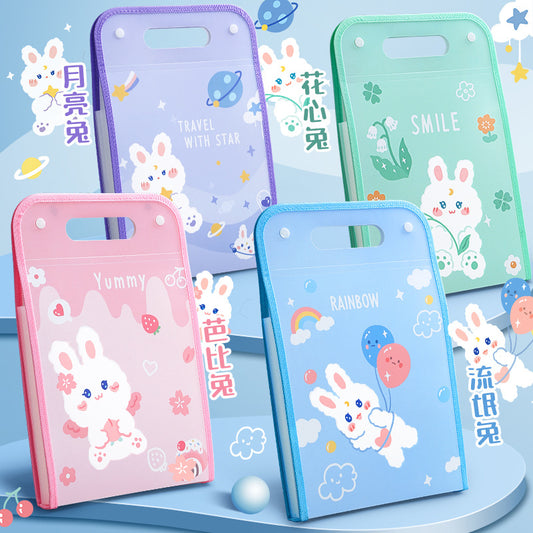 4pcs Cute Rabbit Vertical A4 File Folders with Handle 15 Pockets