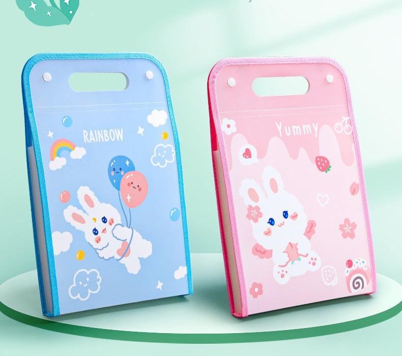 4pcs Cute Rabbit Vertical A4 File Folders with Handle 15 Pockets