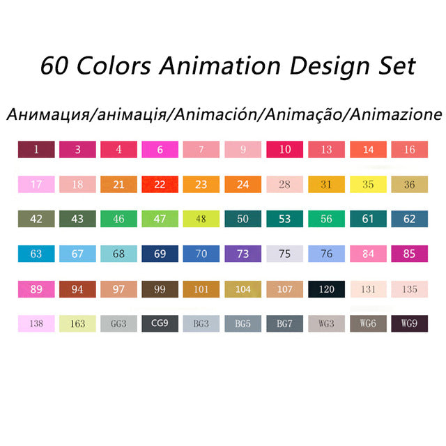 TouchFive Twin Markers 60 Color Animation Design Set